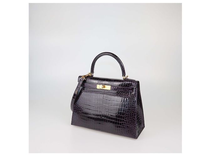 Hermès Borsa Kelly Sellier 28 Hermes in Coccodrillo Porosus Amethyst con Hardware Oro Porpora - vista 2