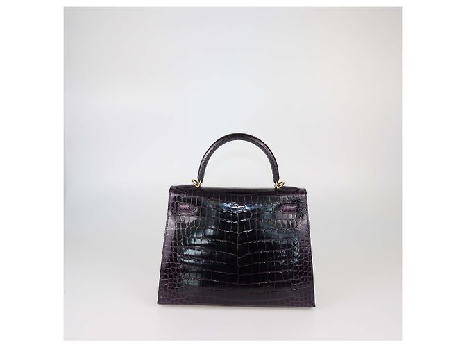 Hermès Borsa Kelly Sellier 28 Hermes in Coccodrillo Porosus Amethyst con Hardware Oro Porpora - vista 3