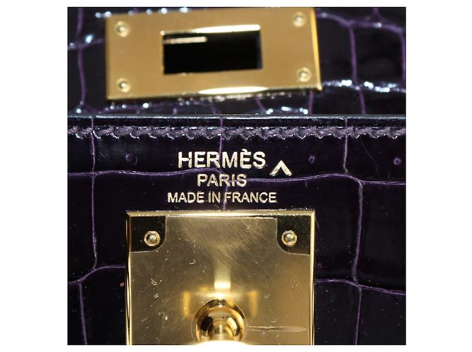 Hermès Borsa Kelly Sellier 28 Hermes in Coccodrillo Porosus Amethyst con Hardware Oro Porpora - vista 5
