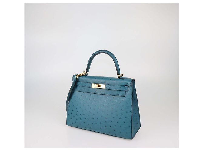 Hermès Borsa Kelly Sellier 28 Hermes Bleu Roi in Struzzo con Hardware Gold - vista 2