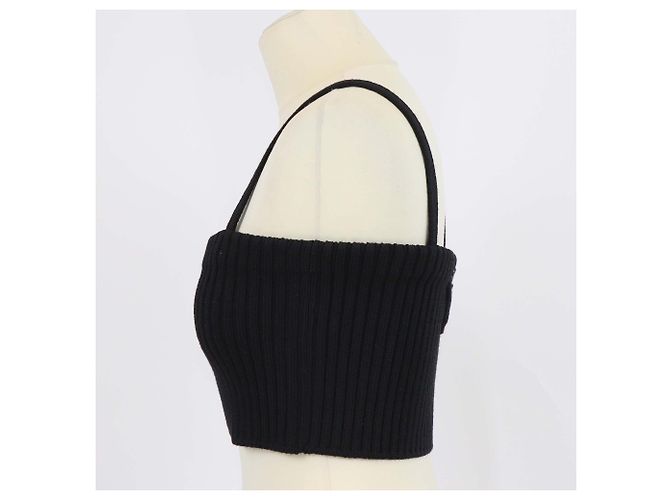 Prada Crop Top aus Wollmisch-Strick in Schwarz mit Spaghettiträgern - Ansicht 2