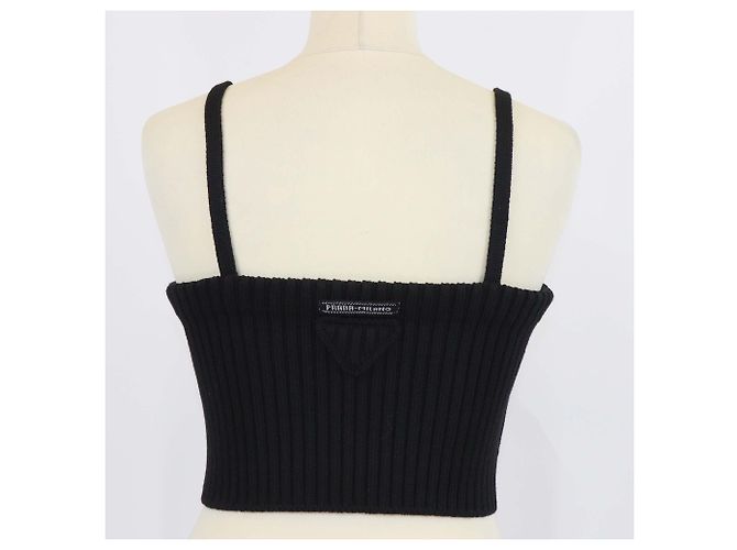 Prada Crop Top aus Wollmisch-Strick in Schwarz mit Spaghettiträgern - Ansicht 3