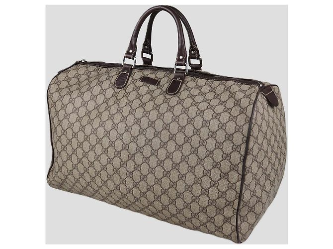 Borsa Duffle Gucci in Tela GG Supreme Marrone Scuro/Beige - vista 2