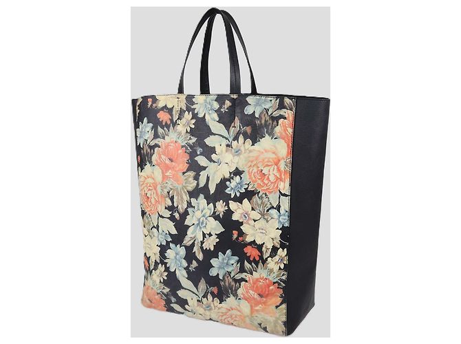 Céline Celine Vertical Cabas Tote aus schwarzem Leder mit Blumenprint - Ansicht 2
