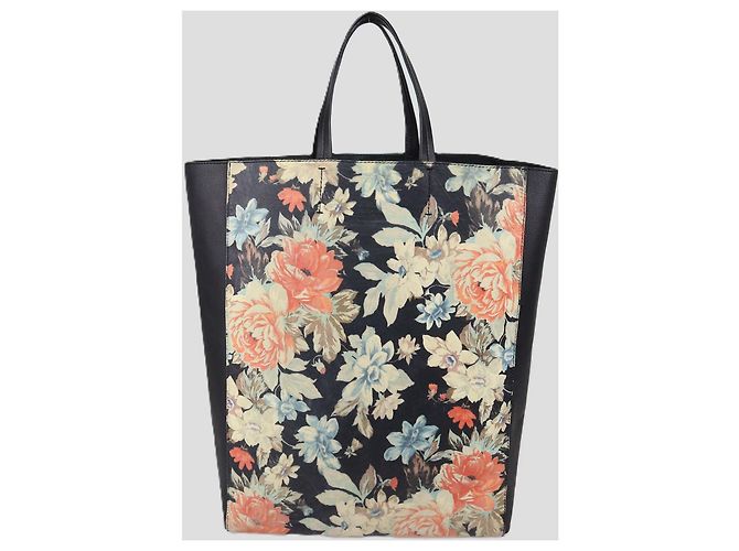 Céline Celine Vertical Cabas Tote aus schwarzem Leder mit Blumenprint - Ansicht 3