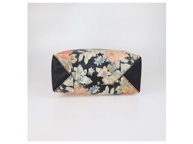 Céline Celine Vertical Cabas Tote aus schwarzem Leder mit Blumenprint - Ansicht 4