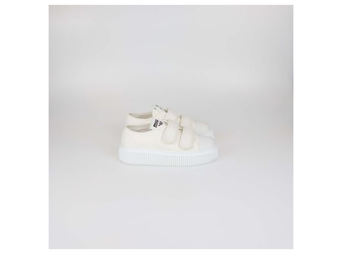 Sneakers basse con platform in denim bianco Miu Miu - vista 3