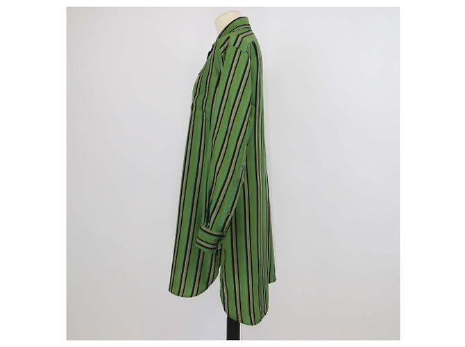 Camicia lunga in seta a righe verde Loewe - vista 2