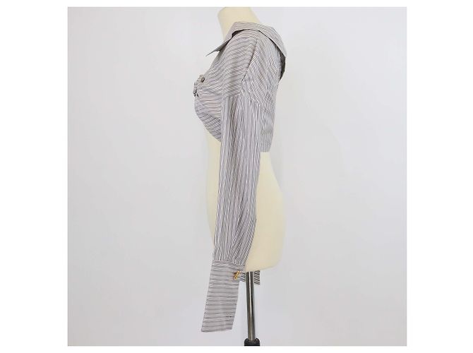 Crop Top de Seda a Rayas Blanco/Gris Fendi - vista 2
