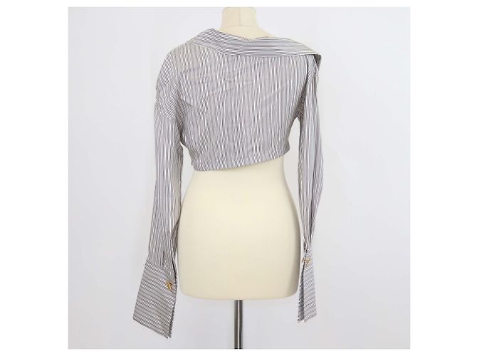 Crop Top de Seda a Rayas Blanco/Gris Fendi - vista 3