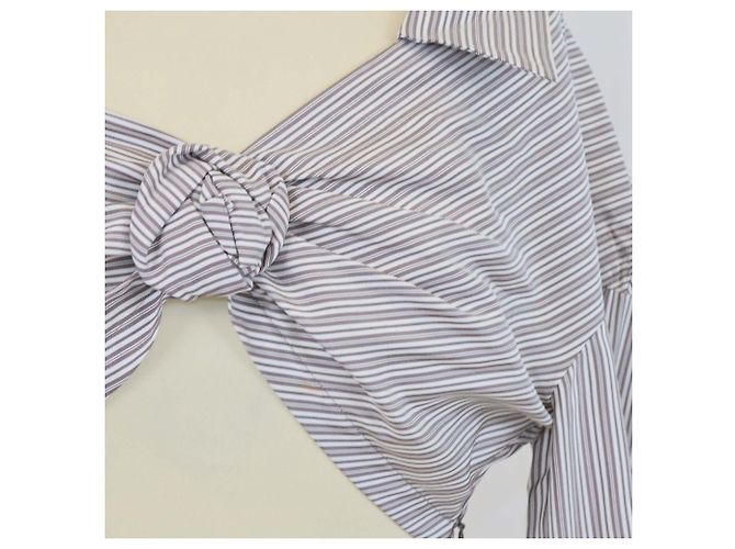 Crop Top de Seda a Rayas Blanco/Gris Fendi - vista 4