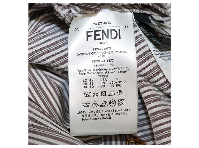 Crop Top de Seda a Rayas Blanco/Gris Fendi - vista 6
