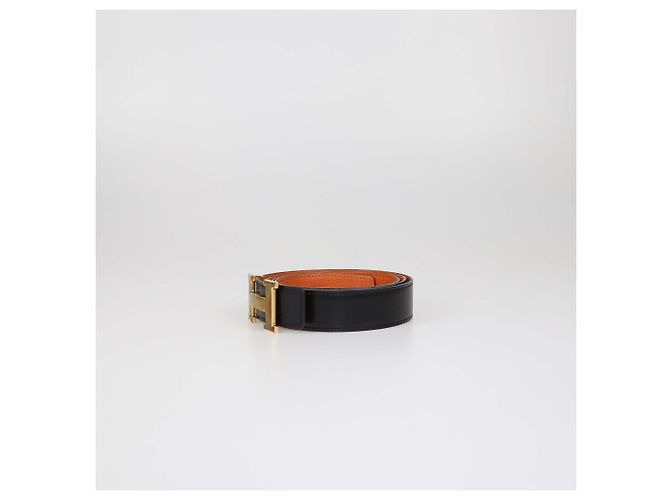Hermès Cinto reversível Hermes Black/Orange em couro Box Calf e Togo com fivela H Preto Laranja - vista 2