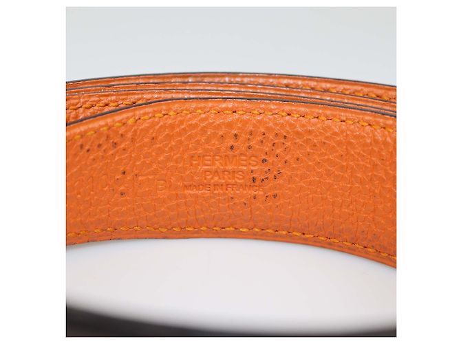 Hermès Cinto reversível Hermes Black/Orange em couro Box Calf e Togo com fivela H Preto Laranja - vista 4