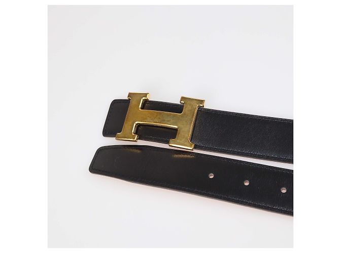 Hermès Cinto reversível Hermes Black/Orange em couro Box Calf e Togo com fivela H Preto Laranja - vista 5