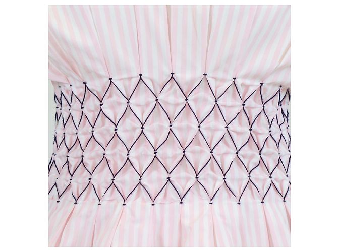Tops sin mangas Chanel de algodón a rayas rosa/blanco con cintura fruncida - vista 4