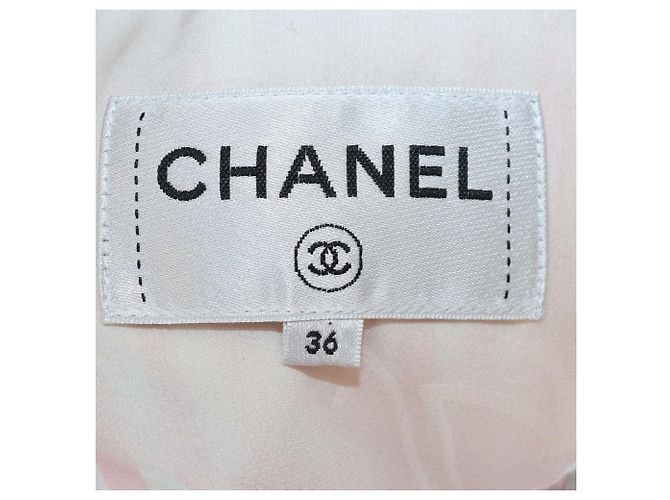 Tops sin mangas Chanel de algodón a rayas rosa/blanco con cintura fruncida - vista 5