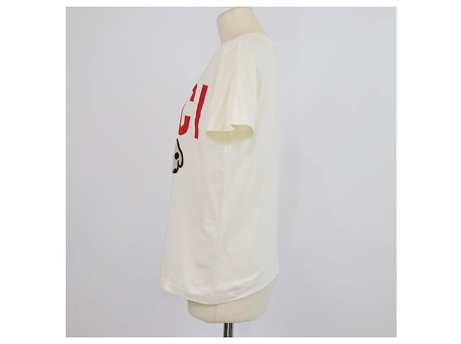 T-shirt Gucci creme de algodão com patch de cão e cristais Cru - vista 2