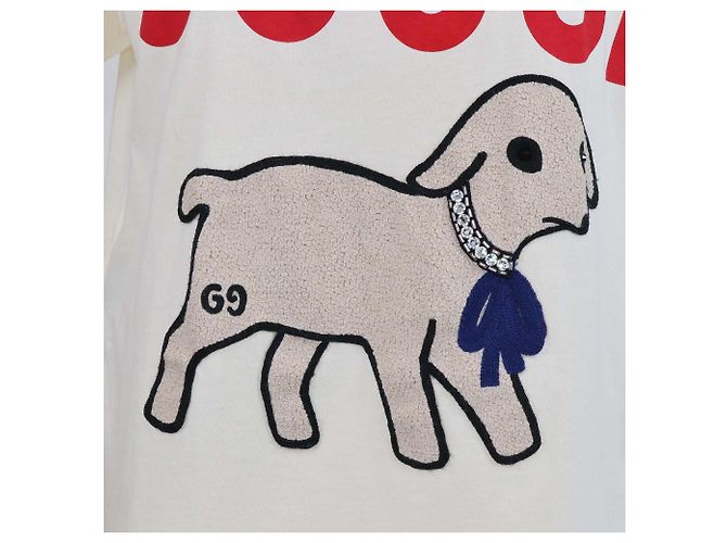 T-shirt Gucci creme de algodão com patch de cão e cristais Cru - vista 4