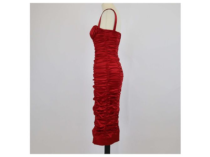Vestido midi sem mangas drapeado em seda vermelha Dolce & Gabbana Vermelho - vista 2