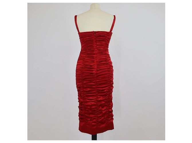 Vestido midi sem mangas drapeado em seda vermelha Dolce & Gabbana Vermelho - vista 3