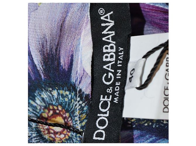 Dolce & Gabbana Purple Silk Anemone Print Belted Midi Dress - view 5