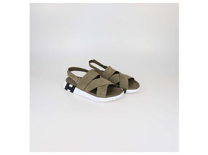 Hermès Sandali Electric Hermes in camoscio verde Beige - vista 2