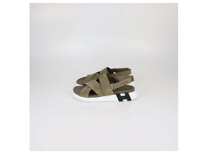 Hermès Sandali Electric Hermes in camoscio verde Beige - vista 4