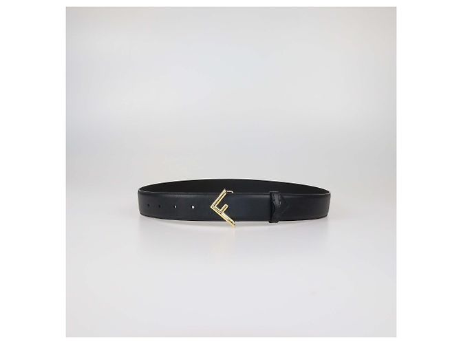 Cinto Fendi em couro preto com fivela F Logo - vista 4
