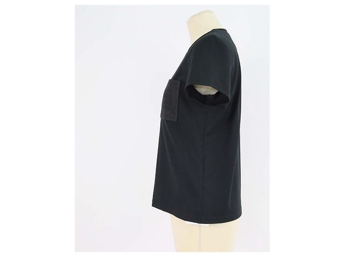 Hermès Camiseta de cuello redondo Hermes Black Cotton Droit Poche Brodee Negro - vista 2