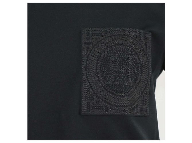 Hermès Camiseta de cuello redondo Hermes Black Cotton Droit Poche Brodee Negro - vista 4