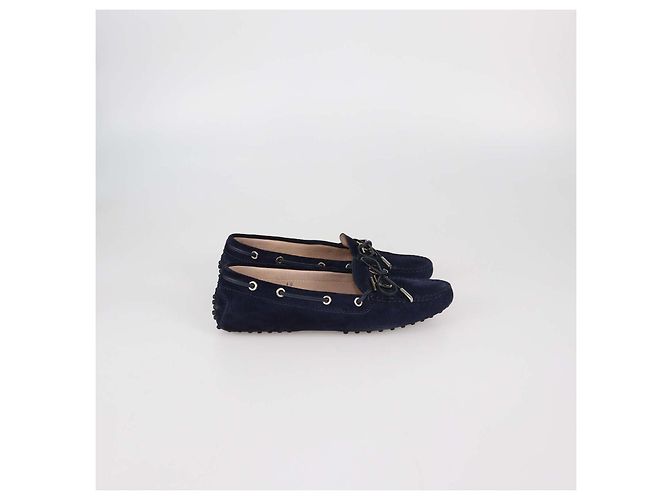 Mocassini slip-on in camoscio blu navy con fiocco Tod's - vista 3