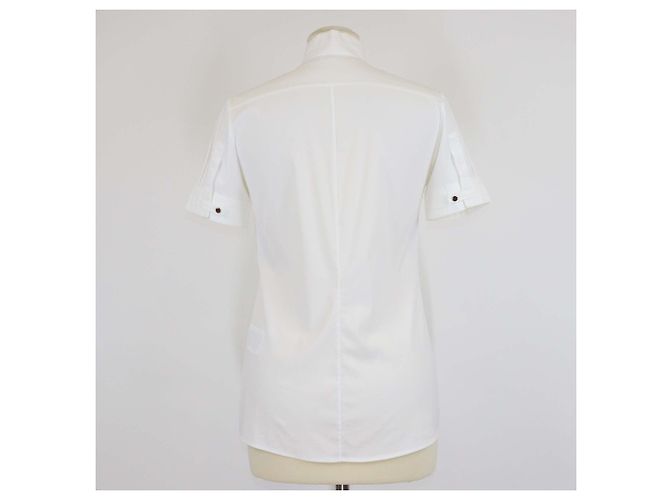 Camicia Gucci Equestrian a maniche corte e collo alla coreana in misto cotone bianco - vista 3