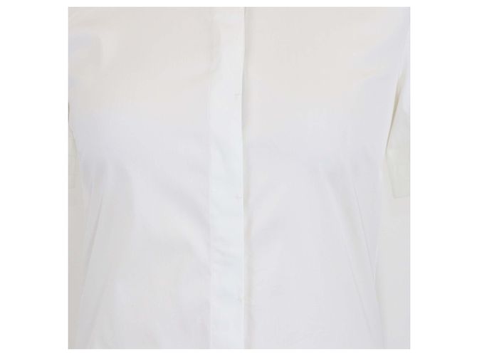 Camicia Gucci Equestrian a maniche corte e collo alla coreana in misto cotone bianco - vista 4