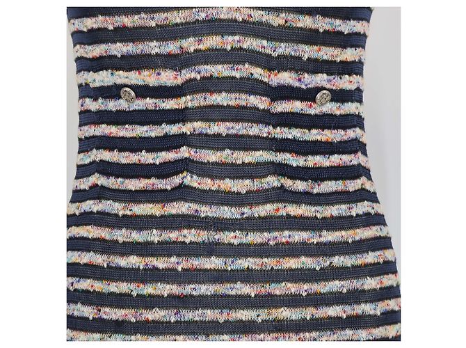 Abito senza maniche Chanel in tweed e maglia a righe multicolore - vista 4