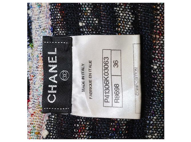 Abito senza maniche Chanel in tweed e maglia a righe multicolore - vista 5