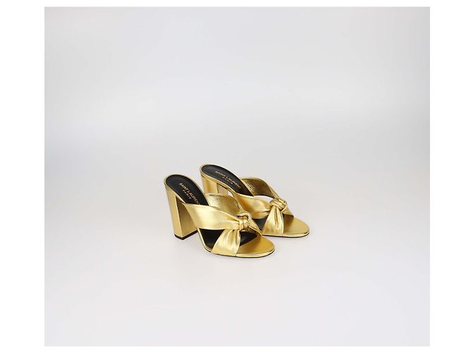 Mules Bianca in pelle dorata con nodo Saint Laurent D'oro - vista 2