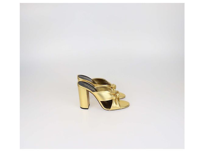 Mules Bianca in pelle dorata con nodo Saint Laurent D'oro - vista 3