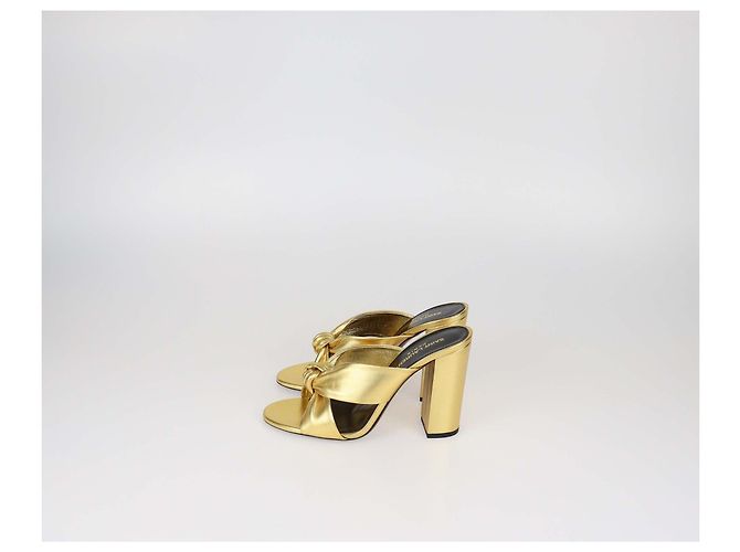 Mules Bianca in pelle dorata con nodo Saint Laurent D'oro - vista 4