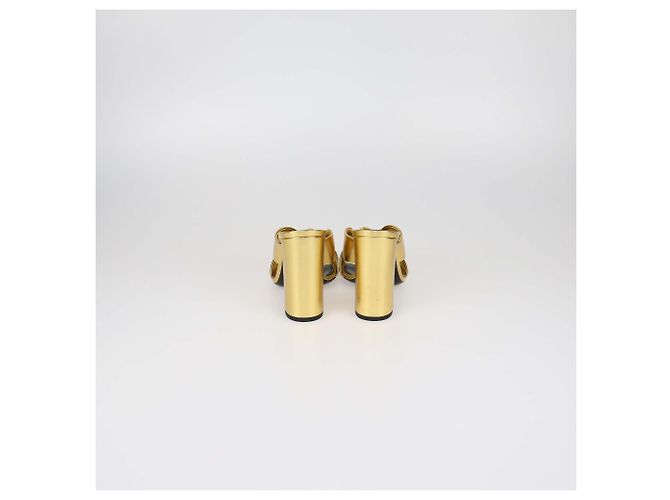 Mules Bianca in pelle dorata con nodo Saint Laurent D'oro - vista 5