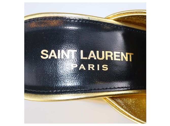 Mules Bianca in pelle dorata con nodo Saint Laurent D'oro - vista 6