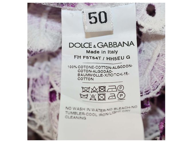 Camisa Dolce & Gabbana de algodón con encaje de crochet y estampado Majolica púrpura/blanco - vista 6