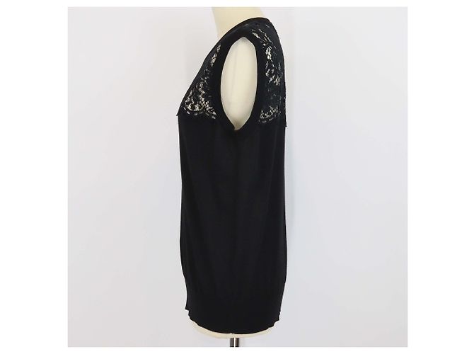 Top sem mangas Dolce & Gabbana em mistura de lã preto com painel de renda - vista 2