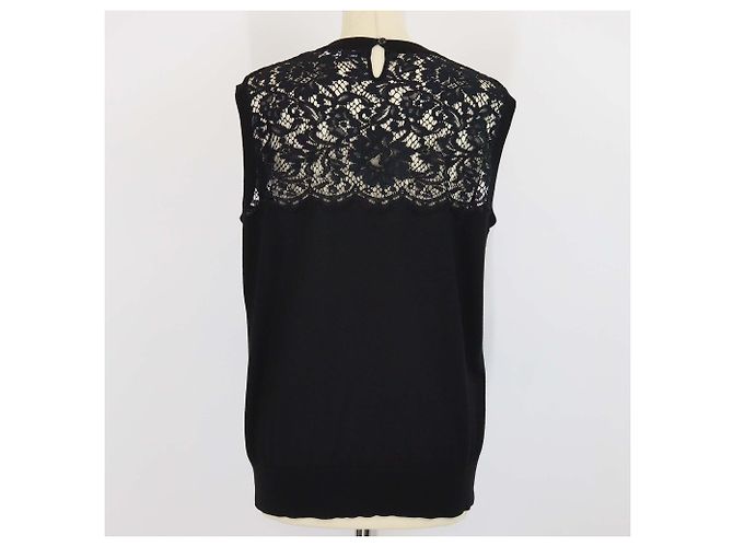 Top sem mangas Dolce & Gabbana em mistura de lã preto com painel de renda - vista 3