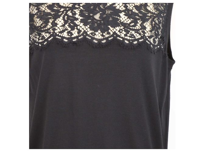 Top sem mangas Dolce & Gabbana em mistura de lã preto com painel de renda - vista 4