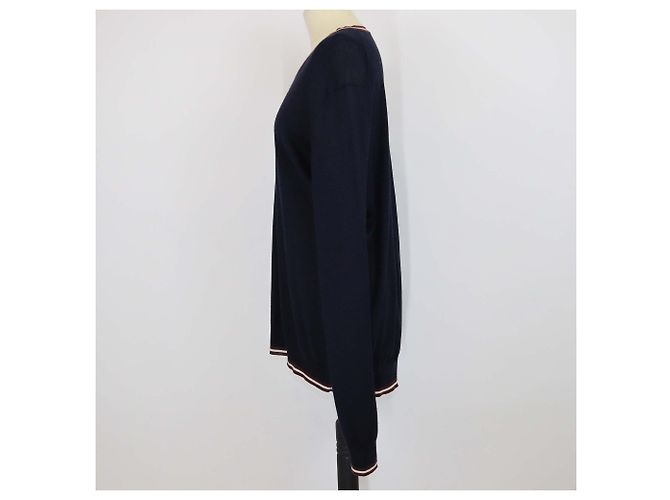 Hermès Hermes V-Ausschnitt Langarmpullover aus Kaschmir & Seide in Navy Blue Marineblau - Ansicht 2
