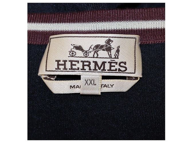 Hermès Hermes V-Ausschnitt Langarmpullover aus Kaschmir & Seide in Navy Blue Marineblau - Ansicht 5