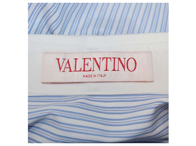 Camicia a maniche lunghe Valentino in cotone a righe blu/bianco con dettagli in pizzo e paillettes - vista 5