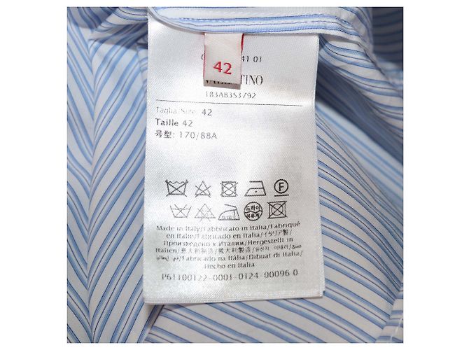 Camicia a maniche lunghe Valentino in cotone a righe blu/bianco con dettagli in pizzo e paillettes - vista 6