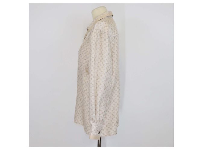 Camicia Louis Vuitton a maniche lunghe con bottoni in seta monogram beige - vista 2